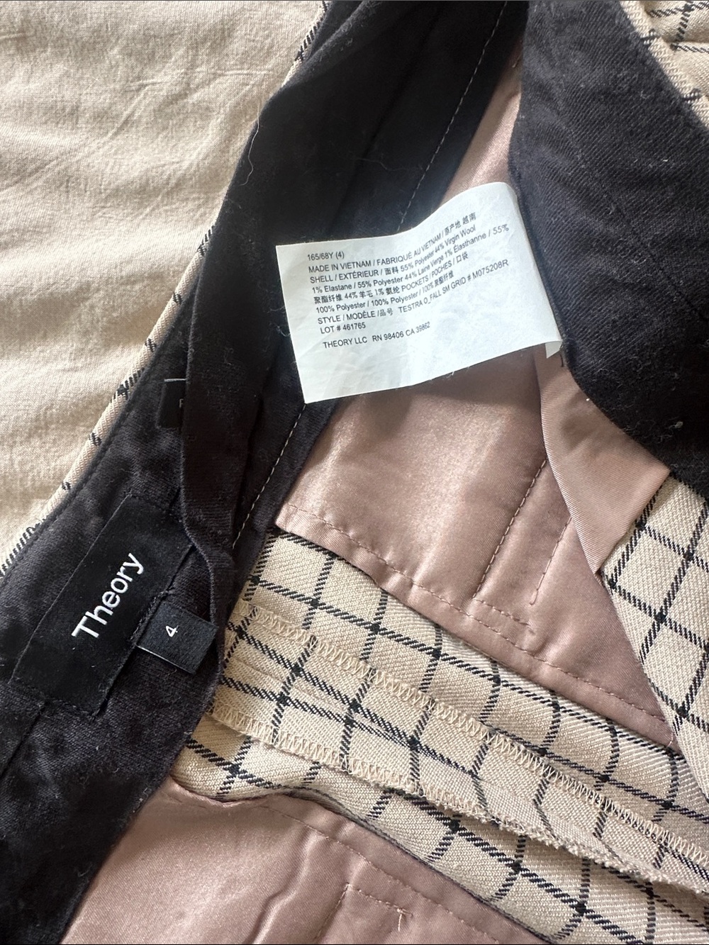 Theory Beige Windowpane Chinos - Picture 5 of 5
